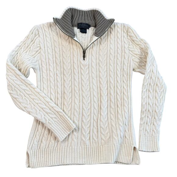 Peregrine Wool Sweater Men's L White Fisherman Cable Knit Quarter Zip England - Picture 1 of 9